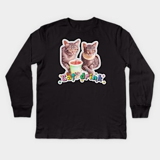 Cat Drink Lover Kids Long Sleeve T-Shirt